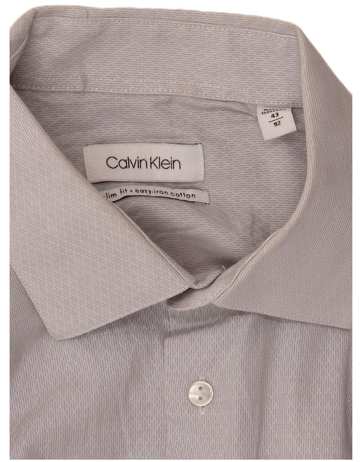 CALVIN KLEIN Mens Slim Fit Shirt Size 43 Large Grey Pinstripe Cotton