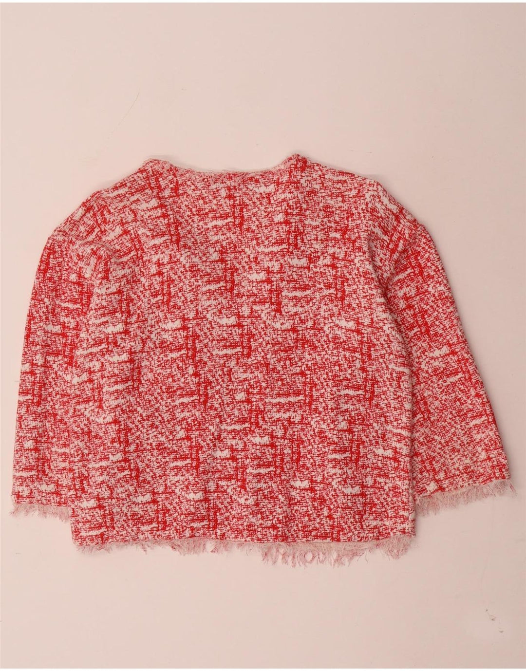 Zara Dame 3/4 ærmet åben cardigan sweater UK 14 Medium Rød Flecked