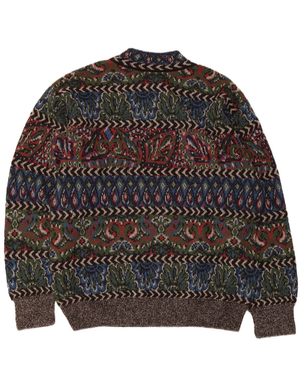 Vintage Herre Turtle Neck Jumper Sweater Stor flerfarvet geometrisk uld