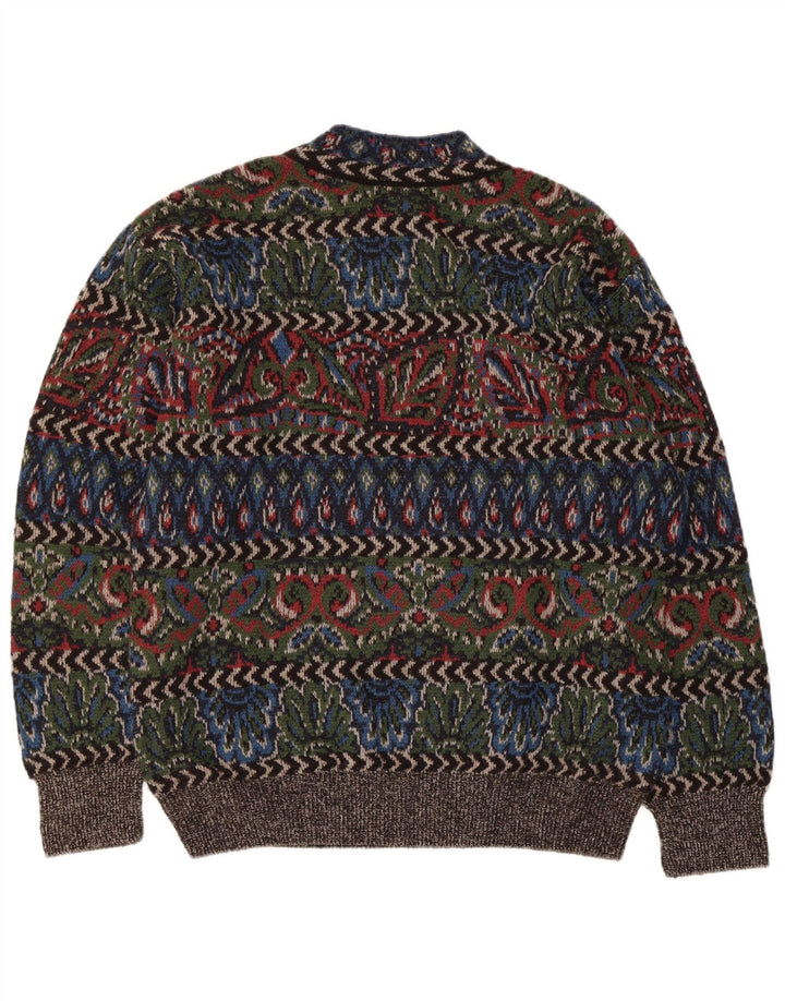 Vintage Herre Turtle Neck Jumper Sweater Stor flerfarvet geometrisk uld
