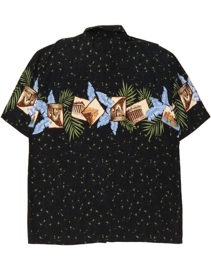 PURITAN Mens Abstract Pattern Short Sleeve Shirt Large Black Vintage Puritan and Second-Hand Puritan from Messina Hembry 