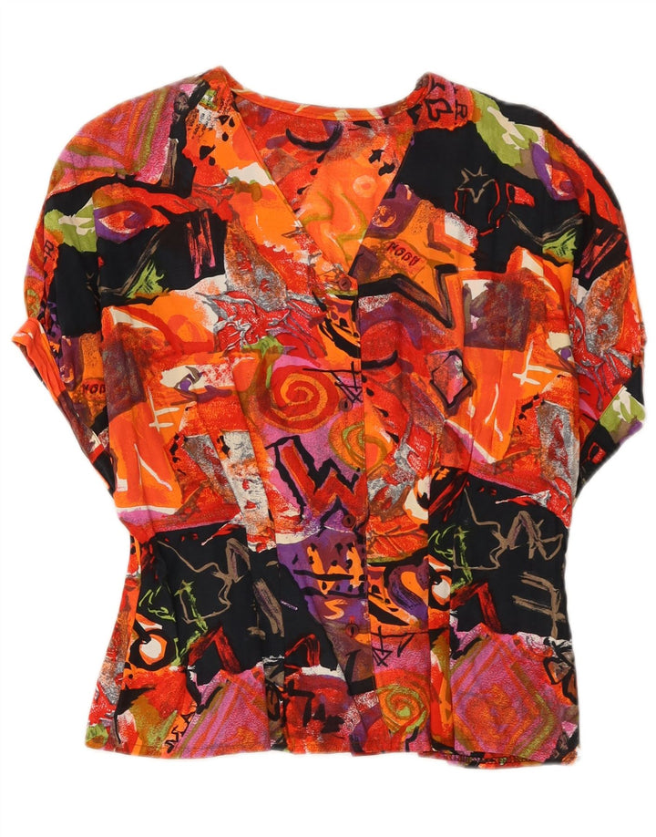 Vintage kvinders abstrakt mønster skjorte bluse UK 10 Small Multicolored