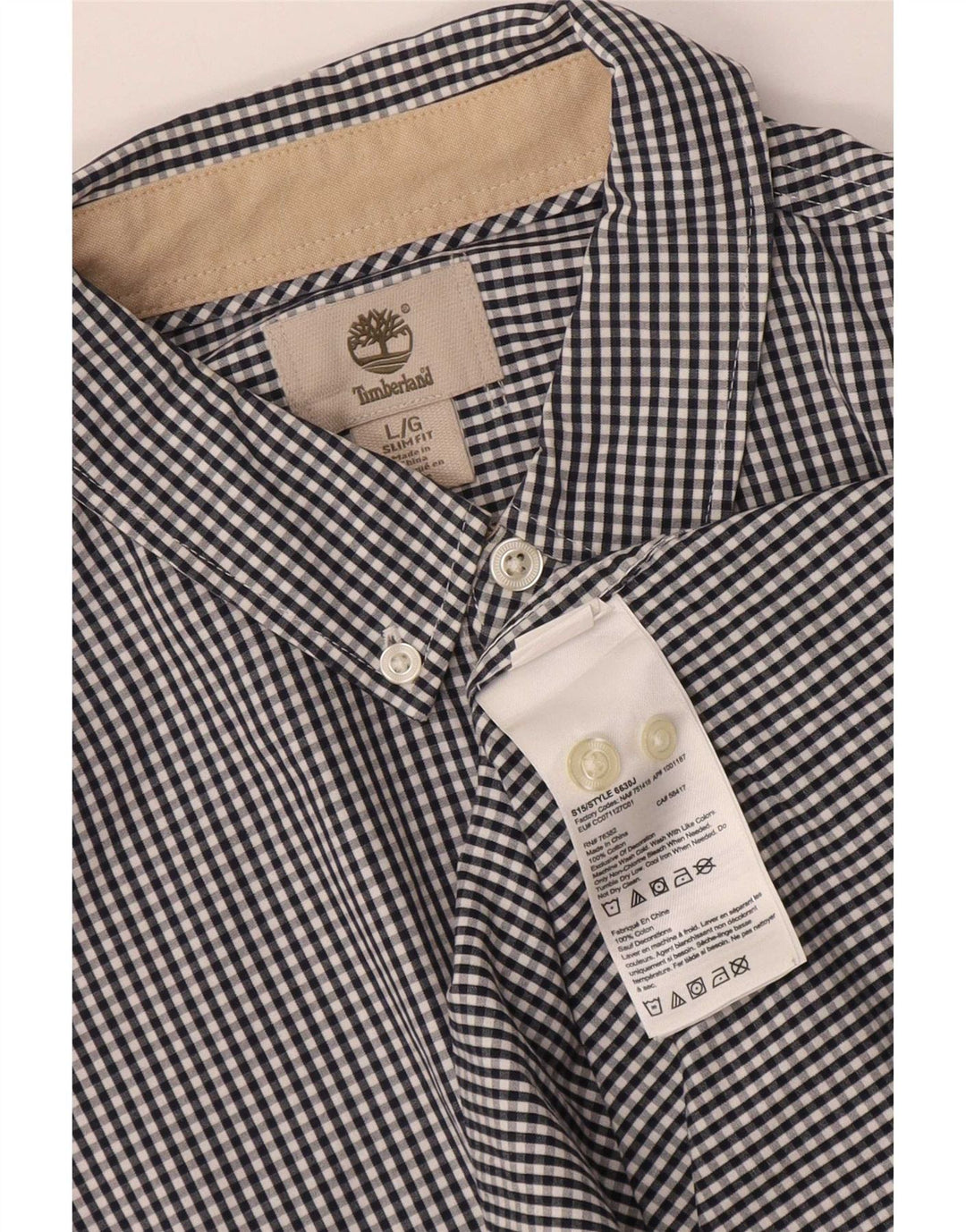 Timberland Herre Slim Fit Skjorte Large Navy Blue Gingham Cotton