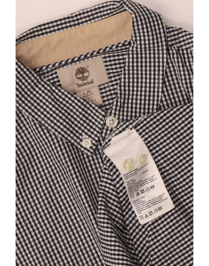 Timberland Herre Slim Fit Skjorte Large Navy Blue Gingham Cotton