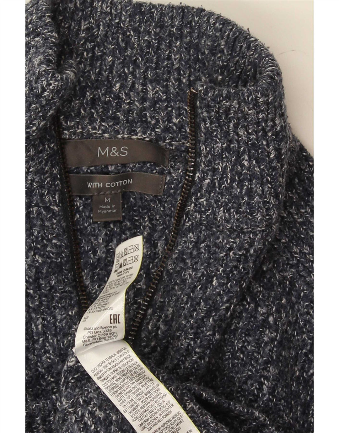Marks & Spencer Herre trøje med lynlåshals mellemblå akryl
