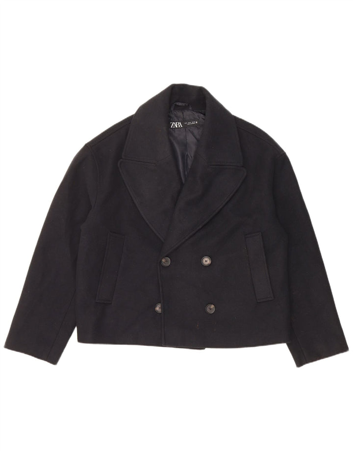 Zara Dame Oversized Pea Coat UK 14 Medium Navy Blue Polyester