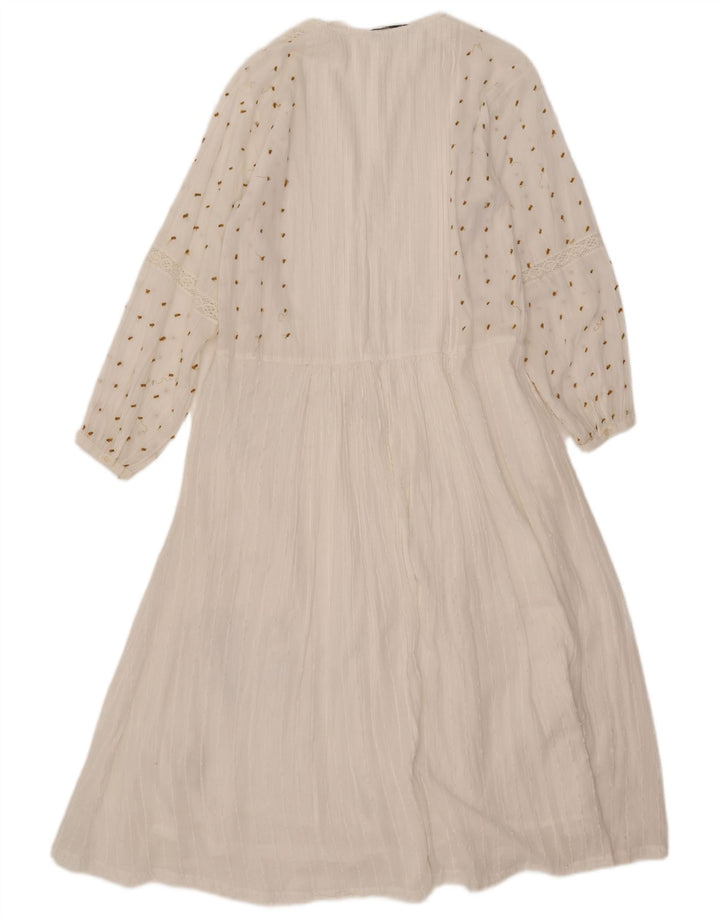 Zara Dame Langærmet Oversized Maxikjole UK 10 Small White Spotted