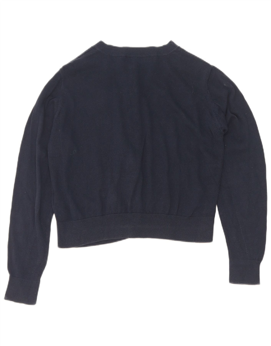 Marks & Spencer Dame Crop Cardigan Sweater UK 12 Medium Navy Blue Bomuld