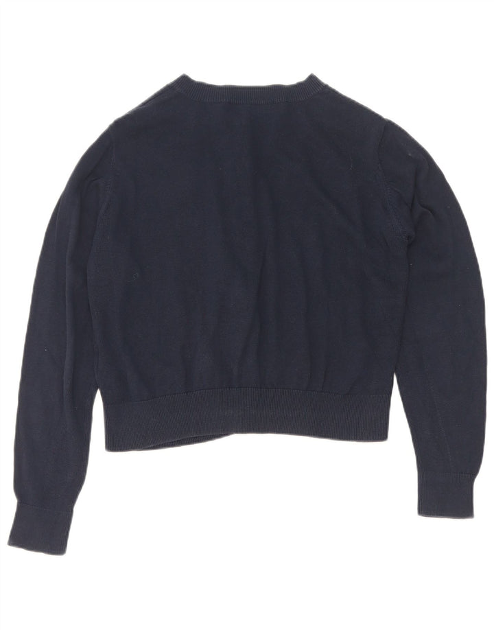 Marks & Spencer Dame Crop Cardigan Sweater UK 12 Medium Navy Blue Bomuld