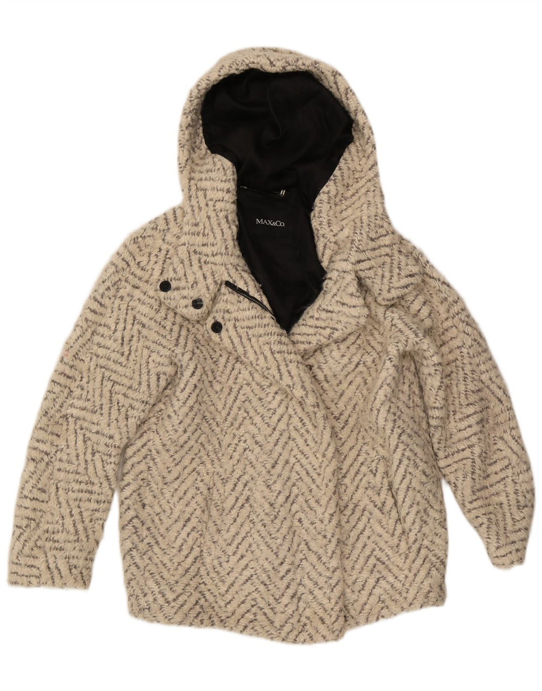 Max & Co. Oversized overfrakke med hætte til kvinder UK 6 XS Off White Chevron