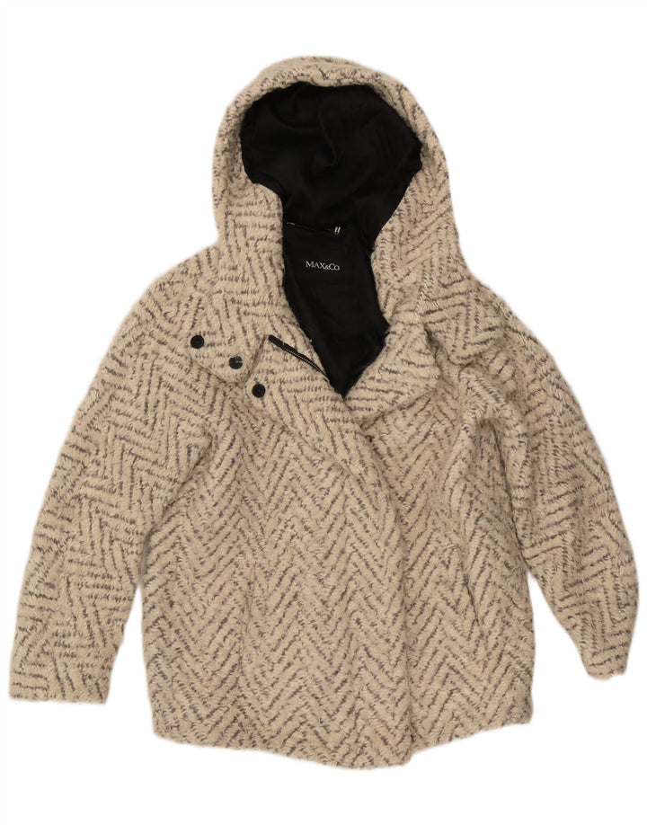 Max & Co. Oversized overfrakke med hætte til kvinder UK 6 XS Off White Chevron