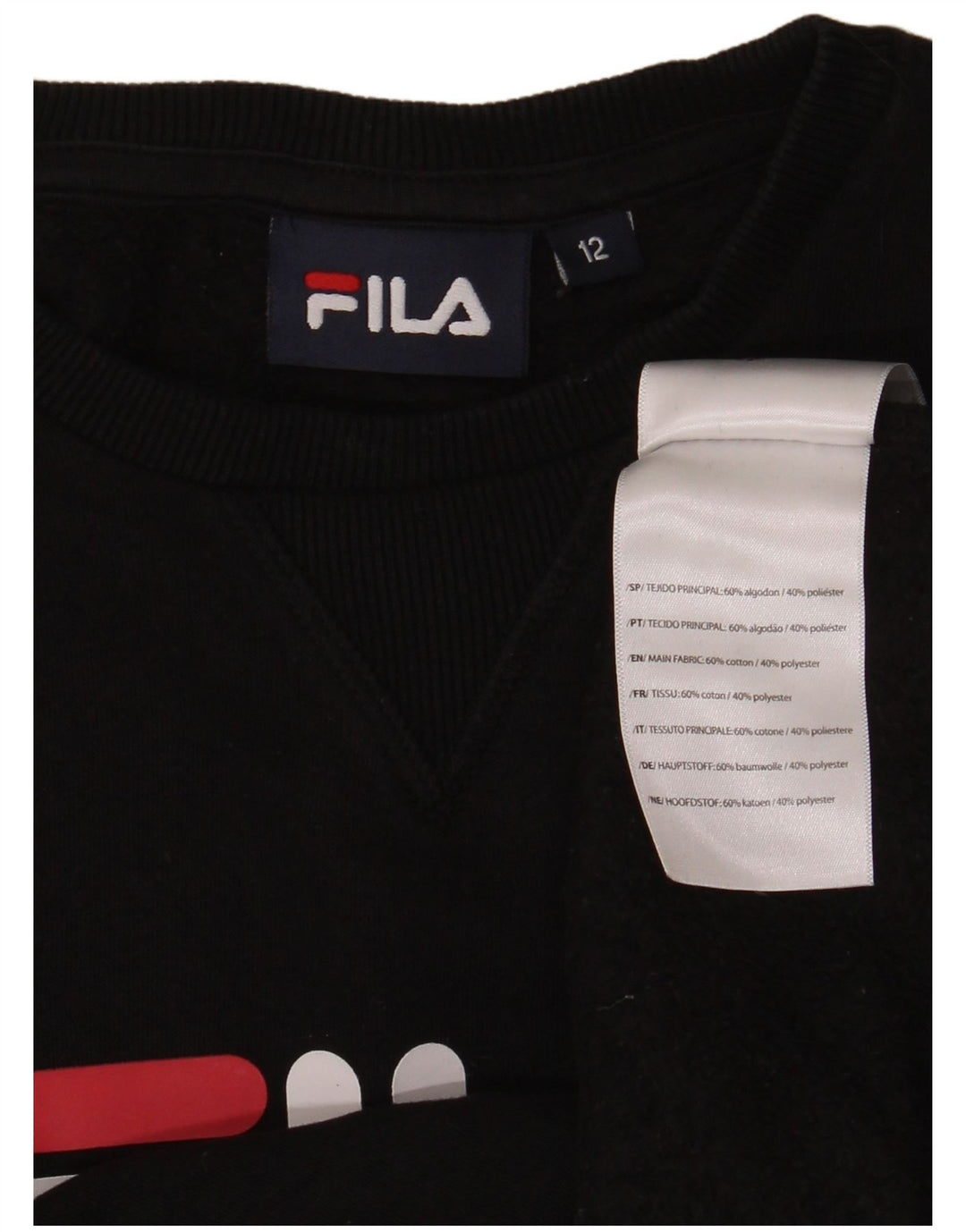Fila Boys Graphic Sweatshirt Jumper 11-12 år Sort Bomuld