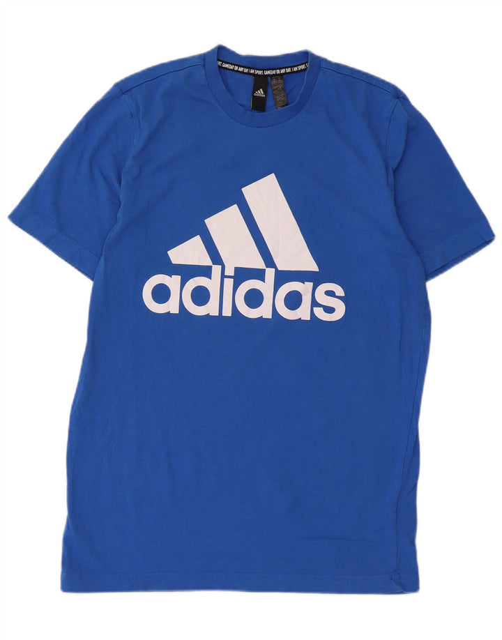 Adidas Grafisk T-shirt top mellemblå bomuld til mænd