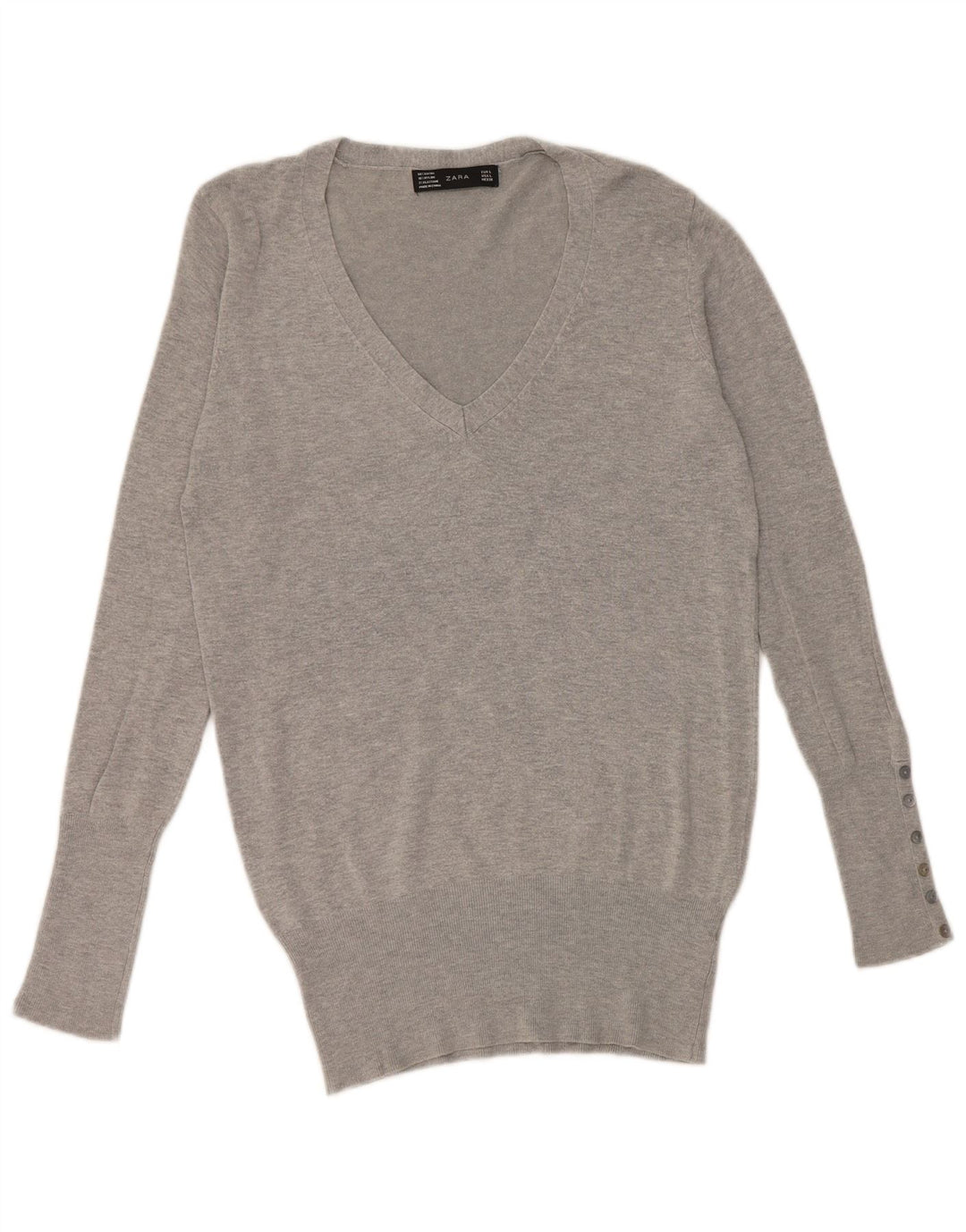 Zara Dame V-hals sweater UK 16 Stor grå Rayon