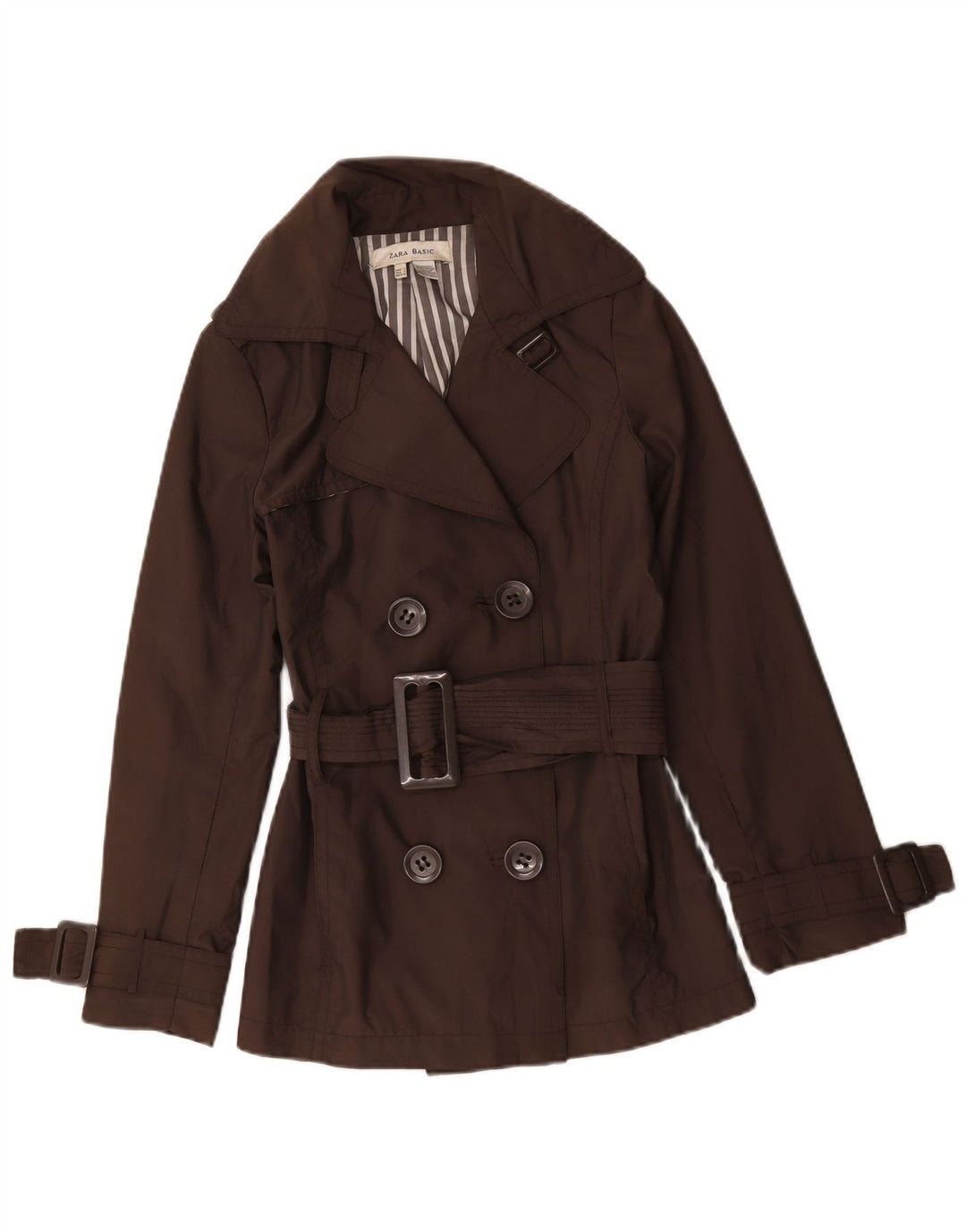 Zara Dame Dobbeltradet Trench Coat UK 10 Lille Brun Nylon