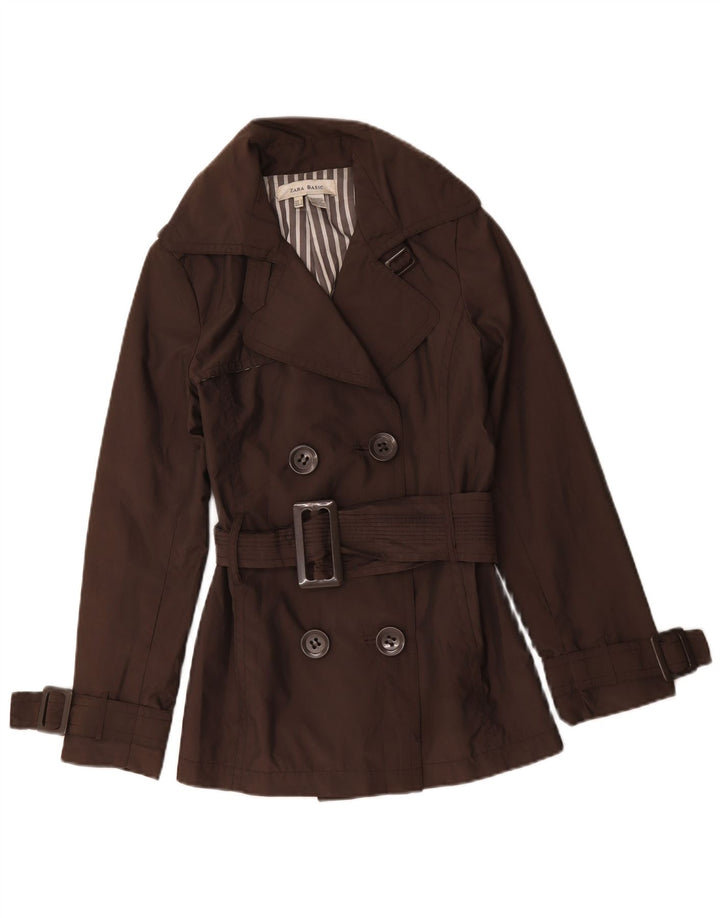 Zara Dame Dobbeltradet Trench Coat UK 10 Lille Brun Nylon