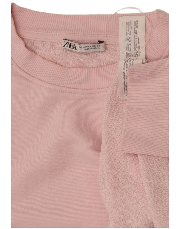 Zara Dame Oversized Sweatshirt Jumper UK 16 Large Pink Bomuld