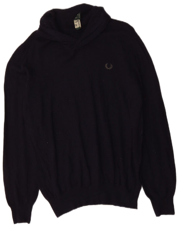 Fred Perry Dame Shawl Neck Jumper Sweater UK 18 XL Navy Blue