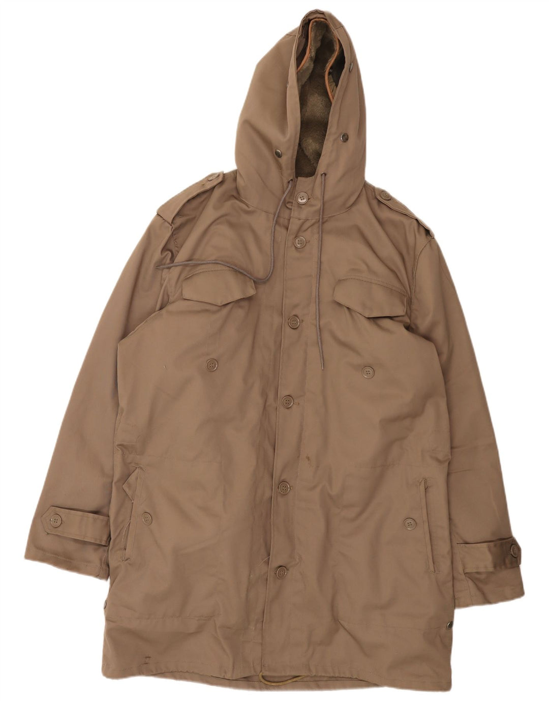 Vintage Herre Hætte Military Parka Jacket IT 54 2XL Beige Polyester
