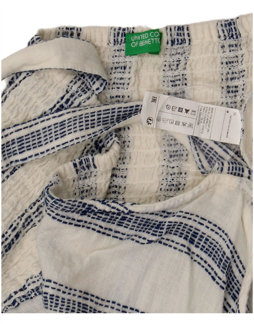 Benetton Dame Corset Top UK 12 Medium Hvid Stribet Bomuld