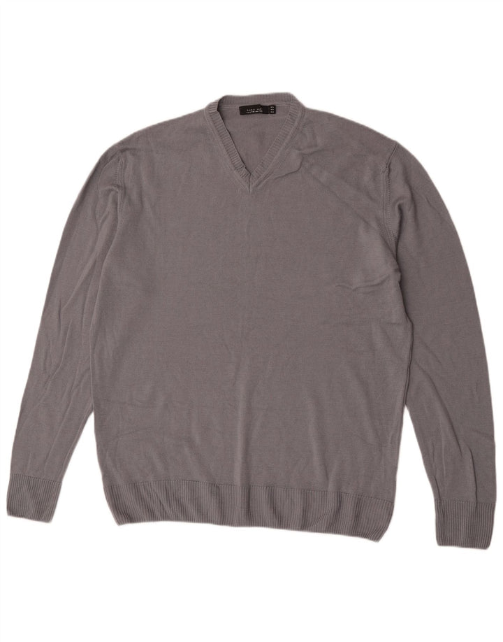 Zara Herre V-hals sweater XL Grå Uld
