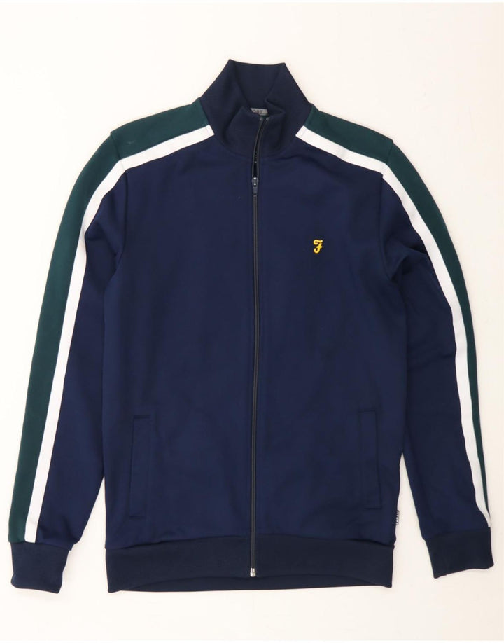 FARAH Mens Tracksuit Top Jacket XS Navy Blue Colourblock Polyester Vintage Farah and Second-Hand Farah from Messina Hembry 