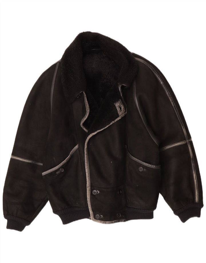 Vintage Herre Shearling Jacket IT 50 Large Black Shearling