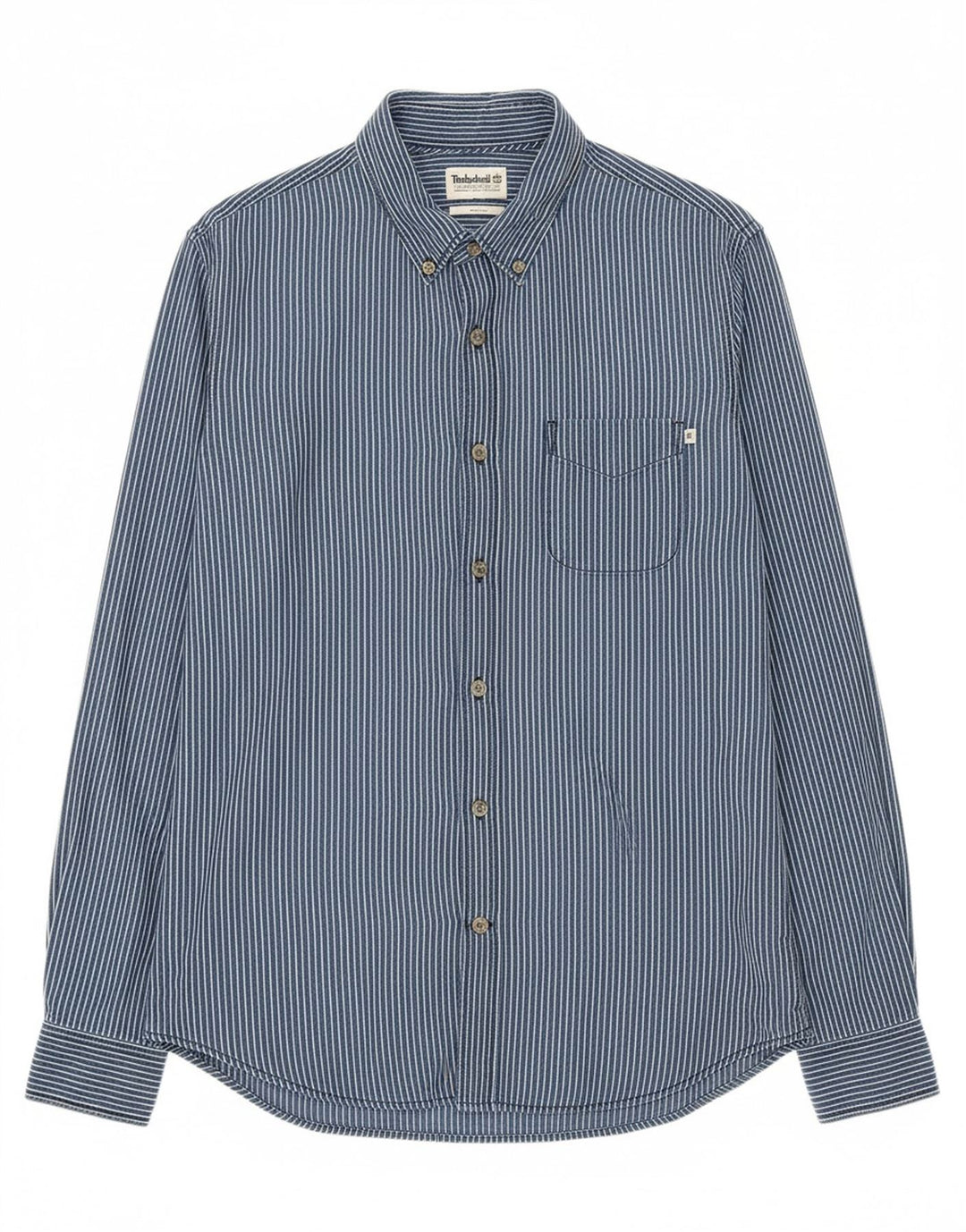 TIMBERLAND Mens Slim Fit Shirt Medium Blue Pinstripe Lyocell