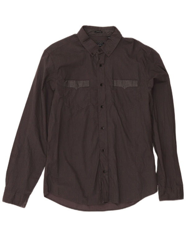 Guess Herre Slim Fit Shirt UK 36 Small Grey Geometric Cotton