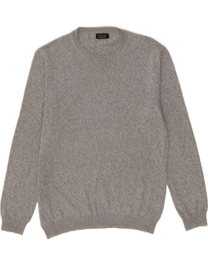 ZARA Mens Crew Neck Jumper Sweater Large Grey Flecked Cotton Vintage Zara and Second-Hand Zara from Messina Hembry 