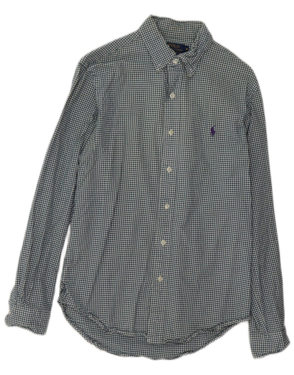 POLO RALPH LAUREN Mens Stretch Oxford Flannel Shirt Medium Blue Gingham