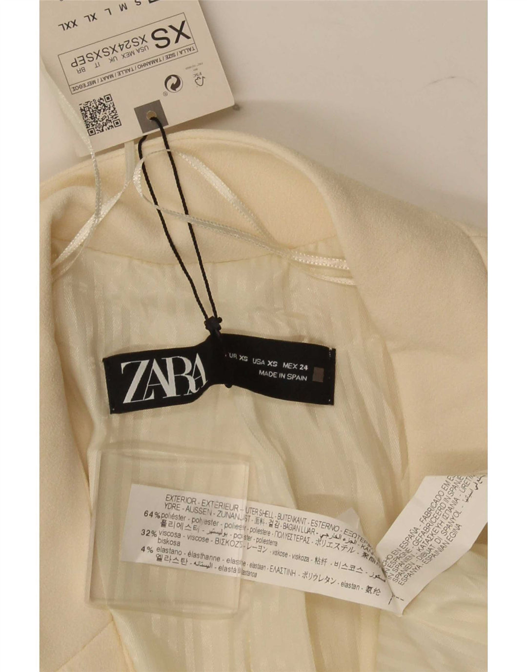 Zara Dame Overfrakke UK 6 XS Hvid Polyester