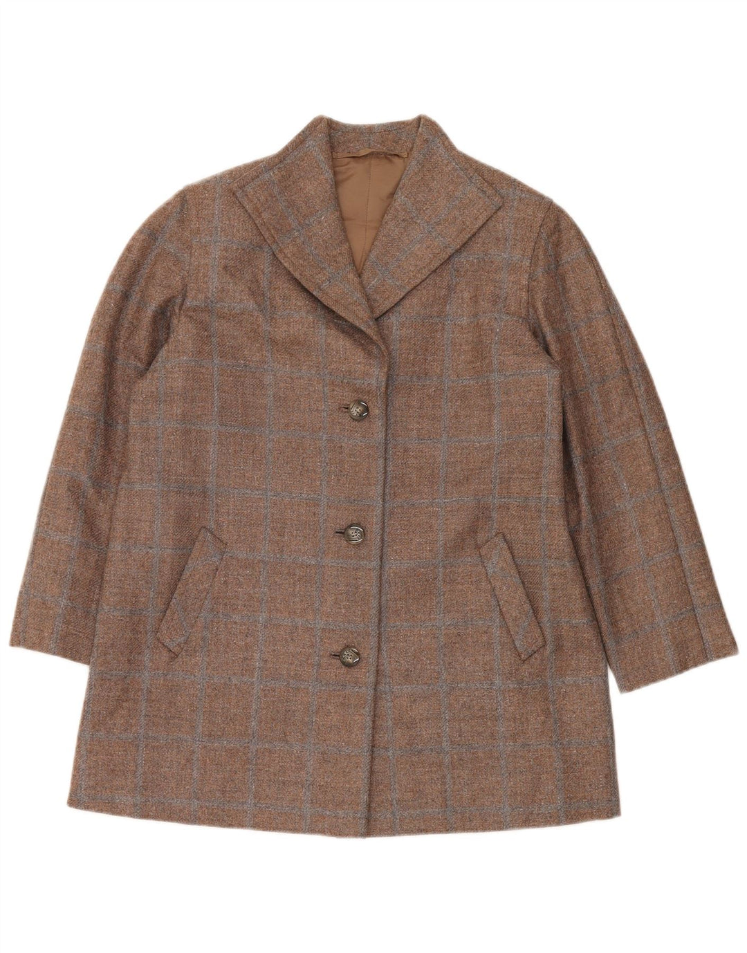 Vintage dame 3-knaps blazerjakke UK 14 Stor brun ternet