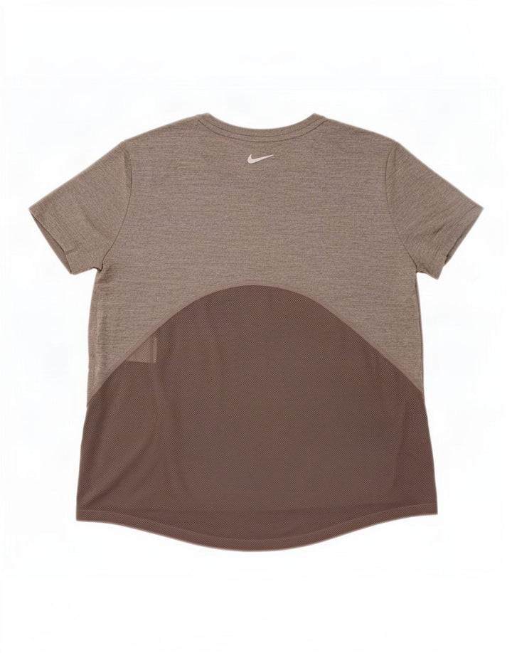 Nike Dame Dri Fit T-Shirt Top UK 14 Medium Grey Colourblock Polyester
