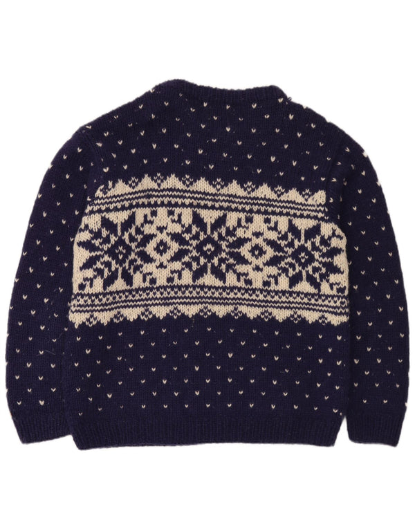 Vintage Herre Boat Neck Jumper Sweater Large Navy Blue Fair Isle Wool