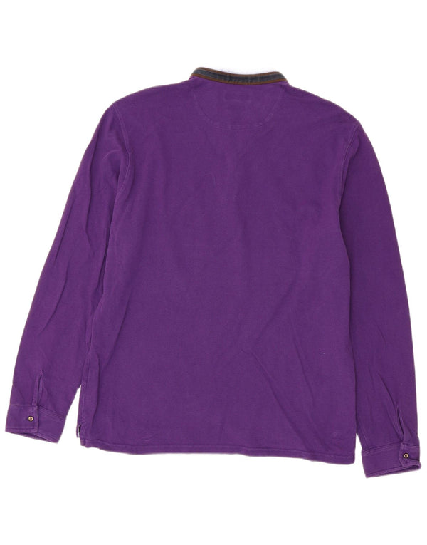 Massimo Dutti Mens Long Sleeve Casual Fit Polo Shirt 2XL Purple Cotton