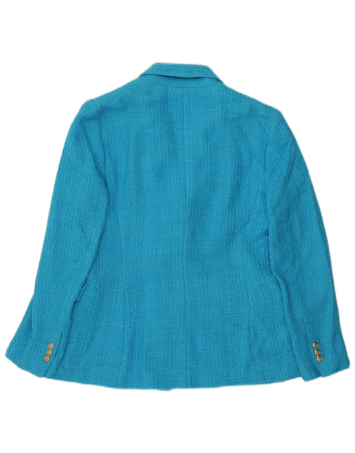 Zara Dame Dobbeltradet Blazer Jacket UK 12 Medium Blue Bomuld