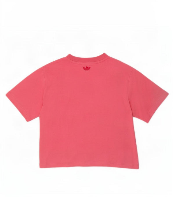 Adidas Dame Crop Grafisk T-Shirt Top UK 10 Small Pink Bomuld