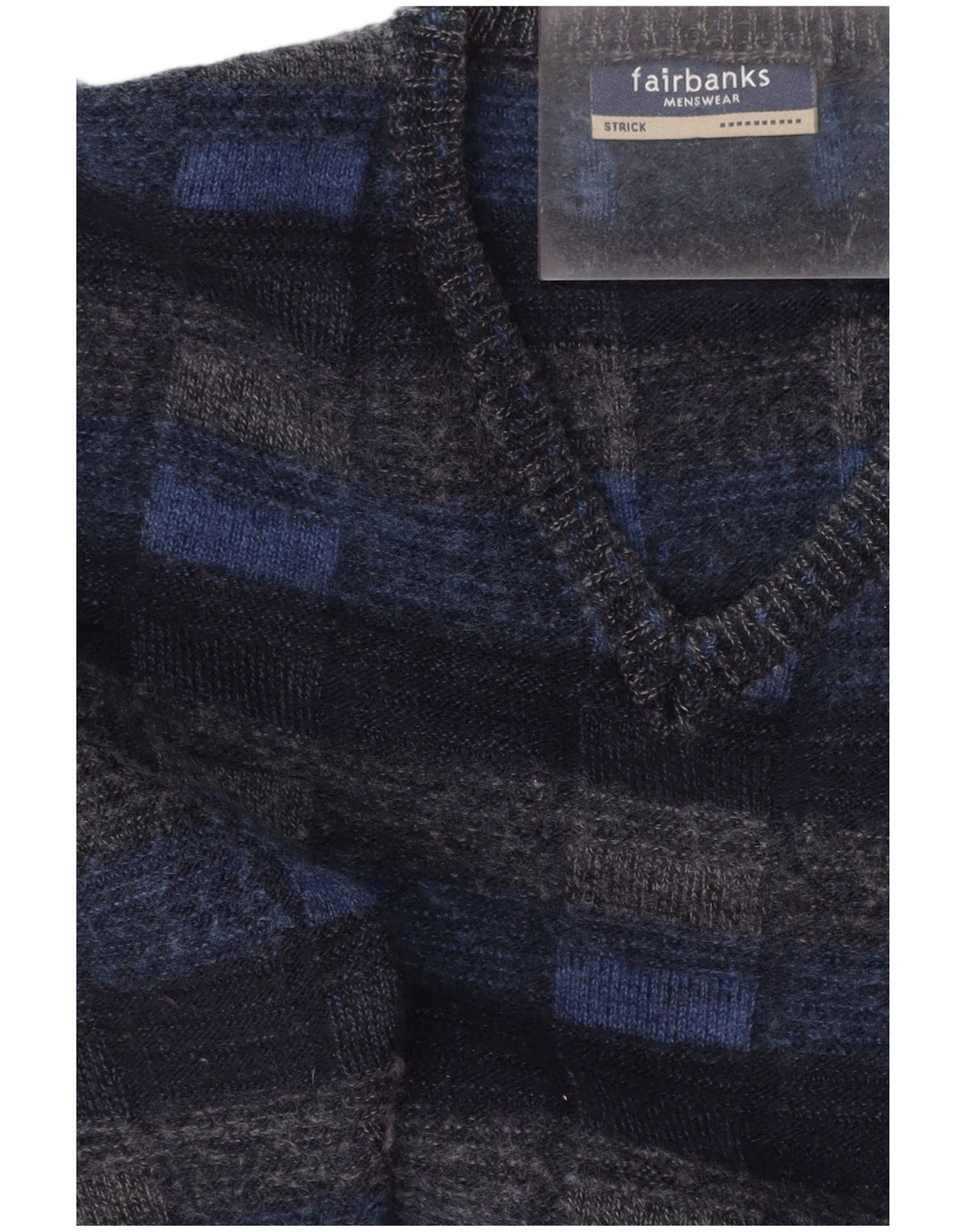 FAIRBANKS Herre V-hals sweater IT 56 XL Marineblå Ternet Virgin Wool