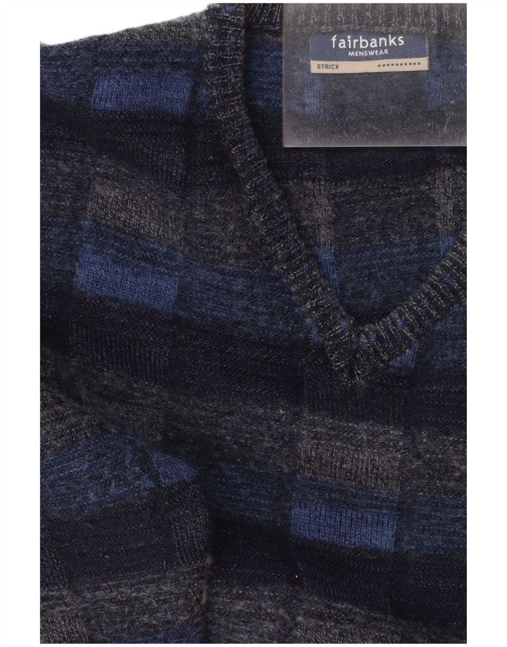 FAIRBANKS Herre V-hals sweater IT 56 XL Marineblå Ternet Virgin Wool