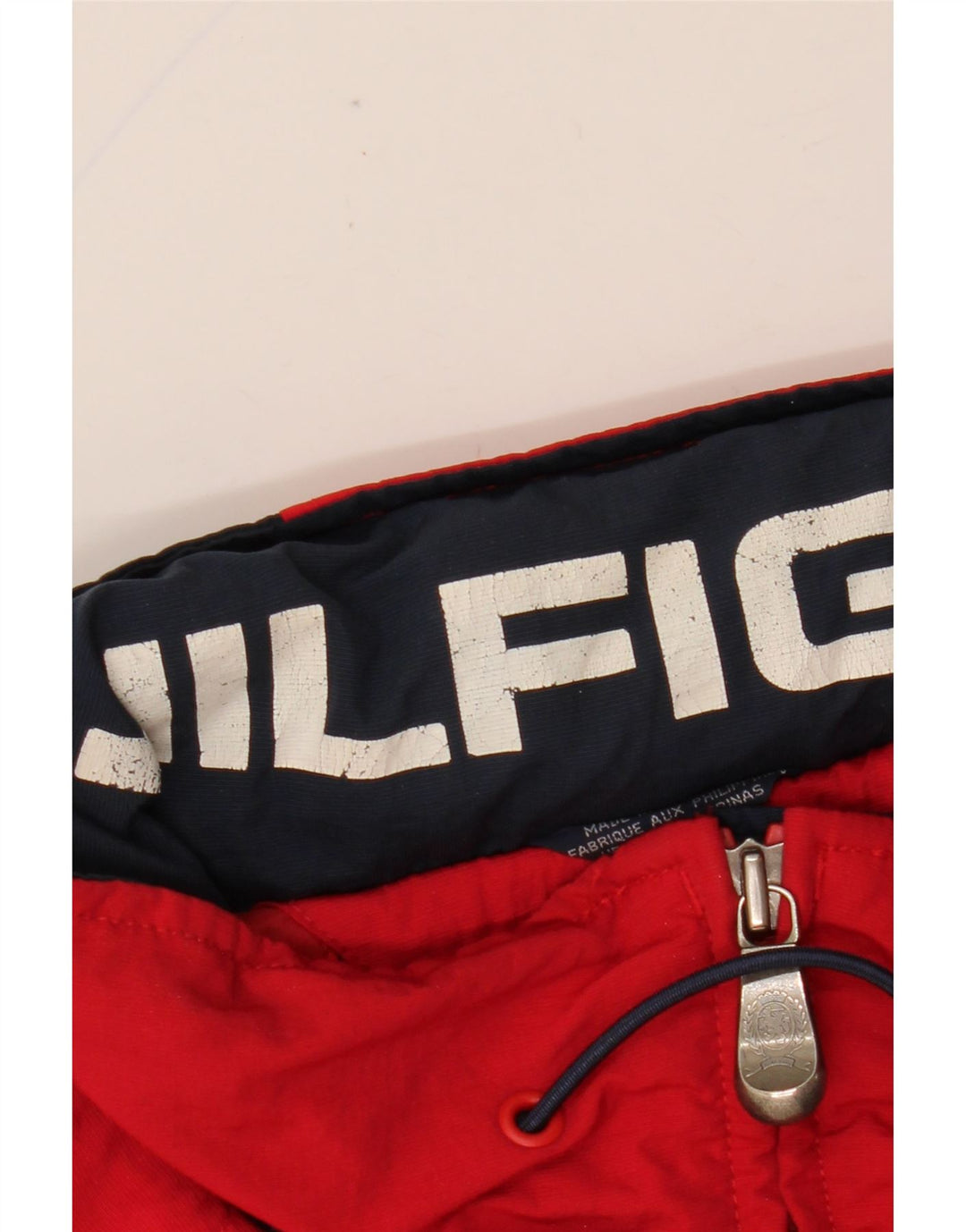 Tommy Hilfiger Regnjakke med hætte til mænd UK 40 Stor Rød Colourblock Nylon