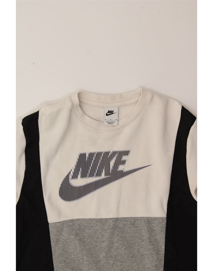 NIKE grafisk sweatshirt til mænd, lille hvid farveblok bomuld