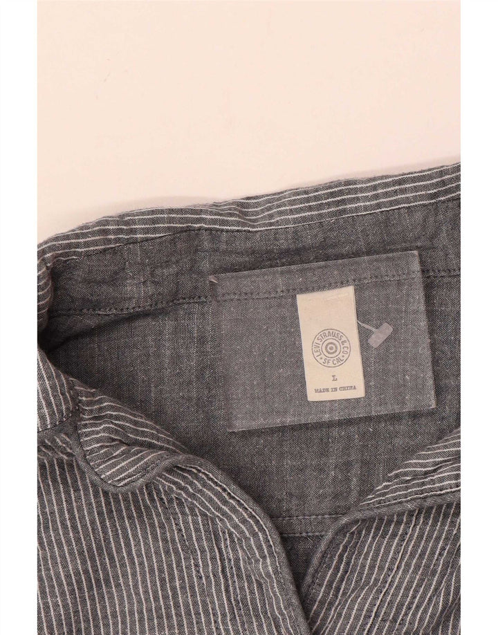 Levi's Dame Pullover Shirt Dress UK 16 Large Grey Pinstripe Bomuld