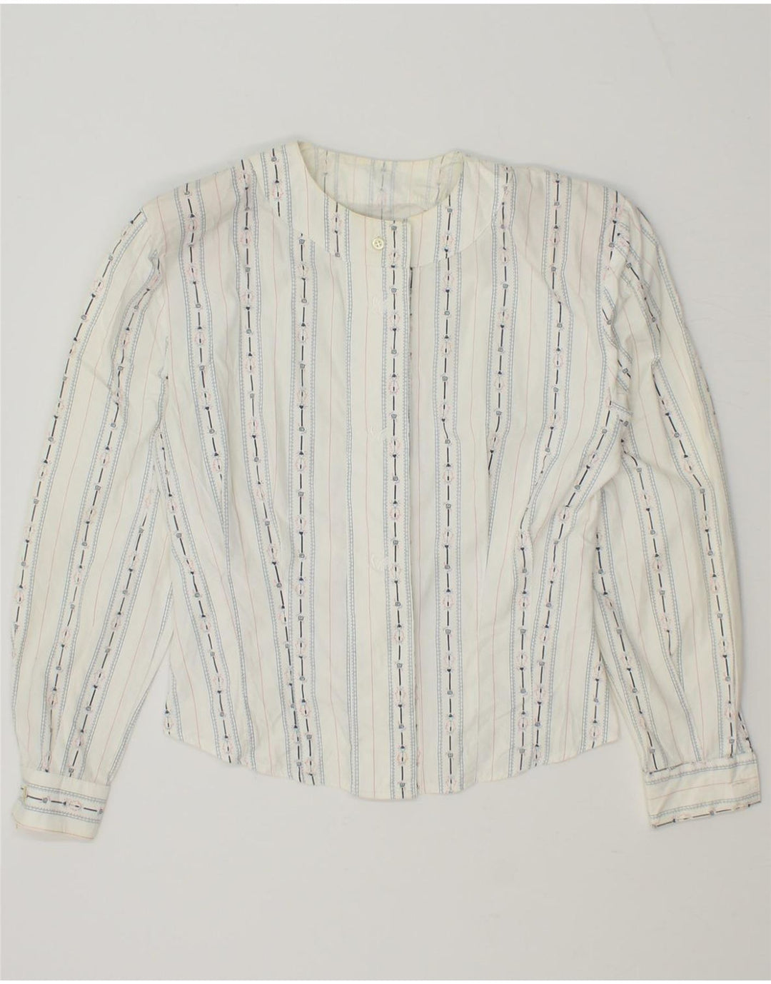 VINTAGE skjortebluse til kvinder UK 12 Medium hvid stribet bomuld