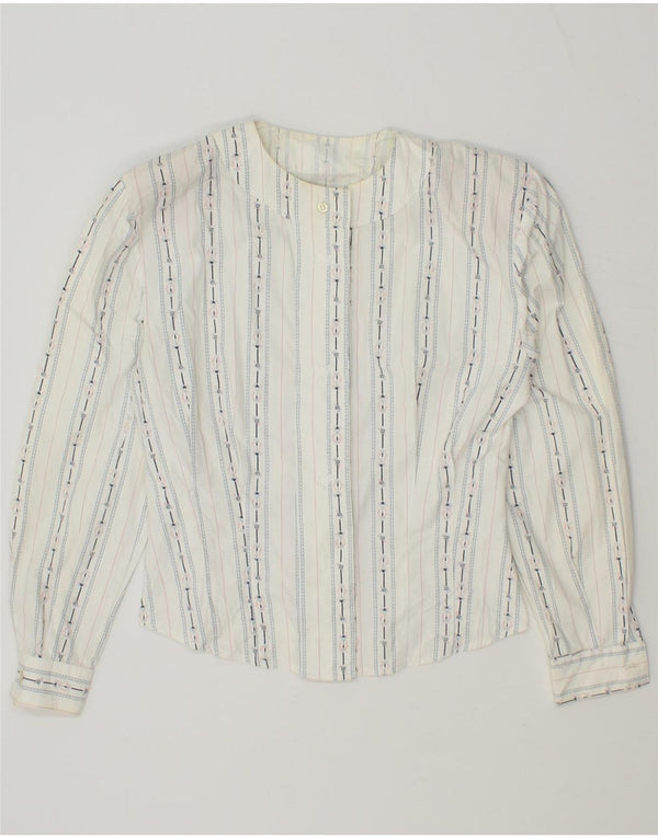 VINTAGE Womens Shirt Blouse UK 12 Medium White Striped Cotton