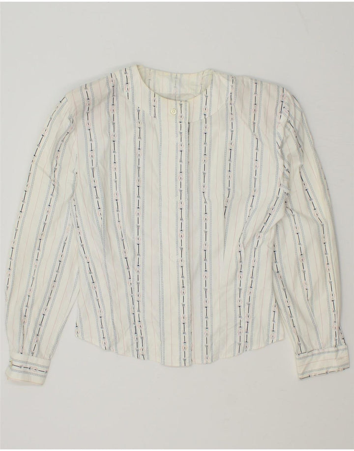 VINTAGE skjortebluse til kvinder UK 12 Medium hvid stribet bomuld