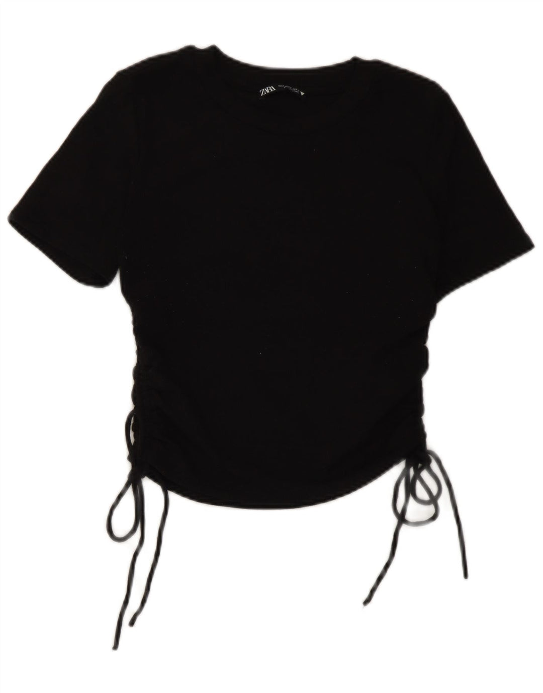 Zara Womens Crop Bluse Top UK 12 Medium Black Polyester