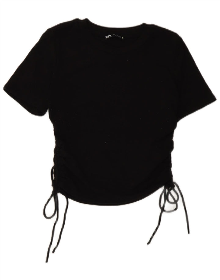 Zara Womens Crop Bluse Top UK 12 Medium Black Polyester
