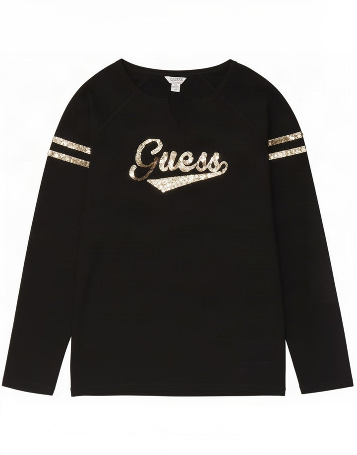 Guess Dame Grafisk Top Langærmet UK 12 Medium Sort Bomuld