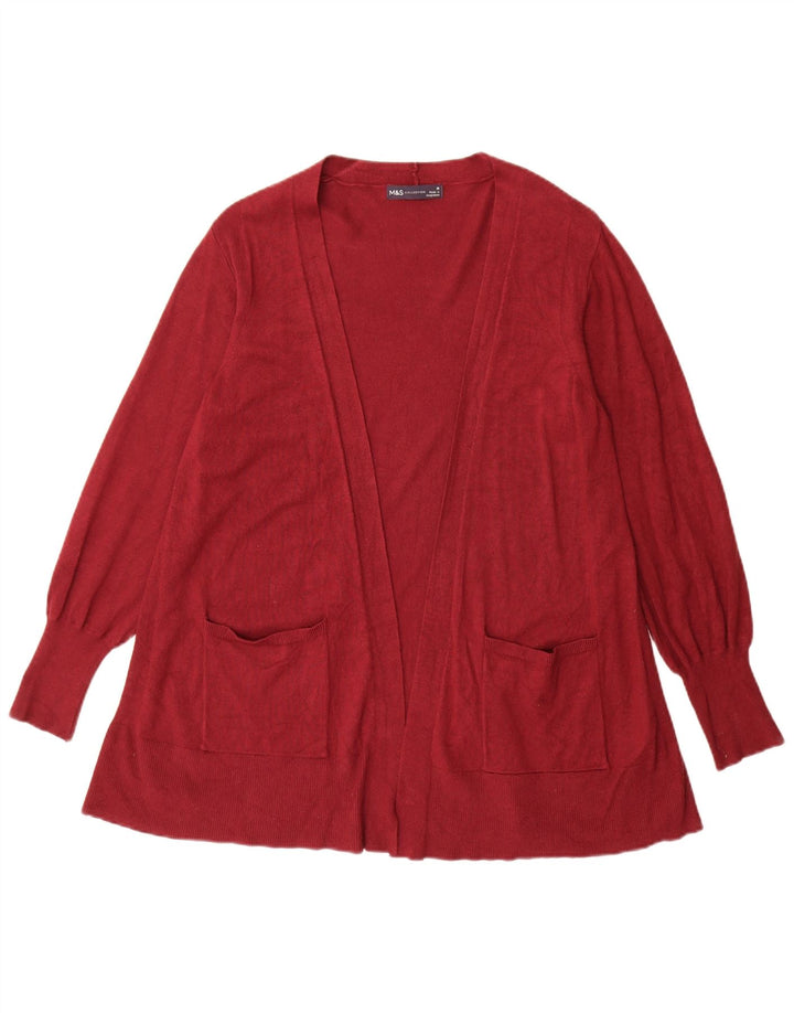 Marks & Spencer Dame Longline Open Cardigan Sweater UK 14 Medium Burgundy